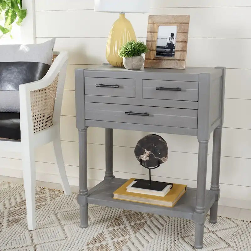 SAFAVIEH Philomene Distressed White 3-Drawer Console Table - 23.5 W x 13 L x 29.5 H - 24Wx13Dx30H