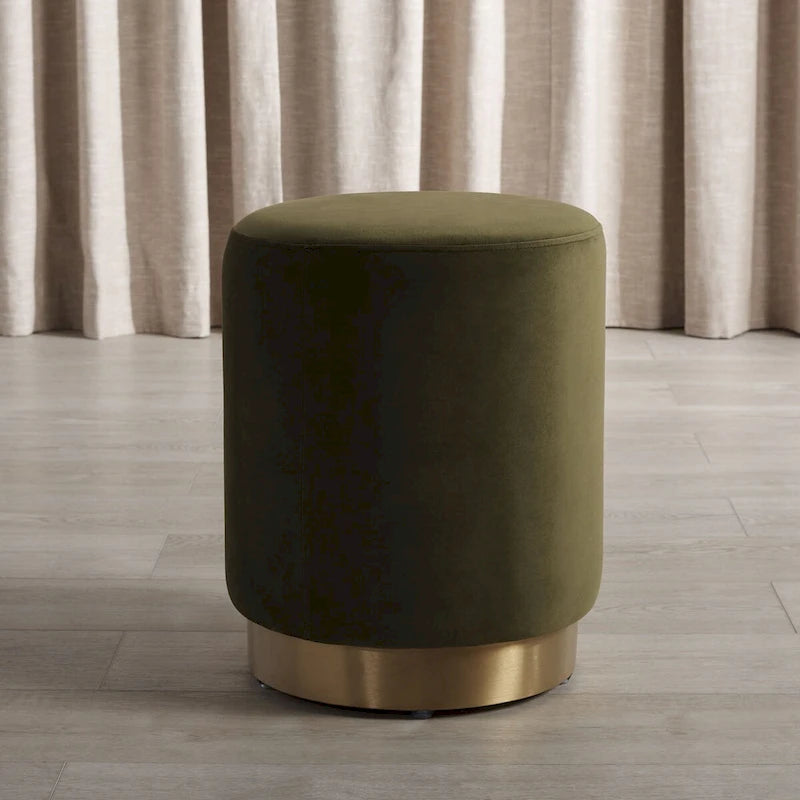 SAFAVIEH Couture Fanka Velvet Ottoman with Brass Base- Navy / Brass
