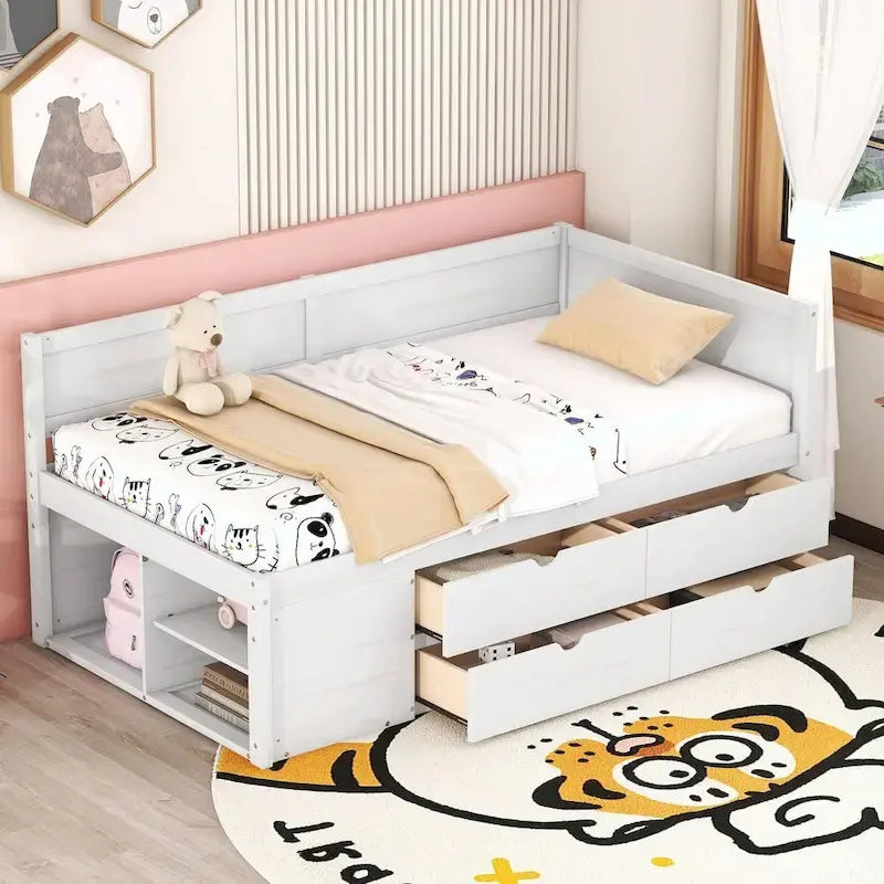 Daybed with Storage Drawers and Shelves
