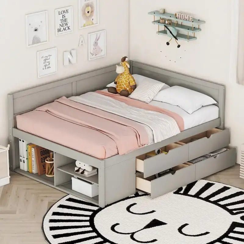 Daybed with Storage Drawers and Shelves