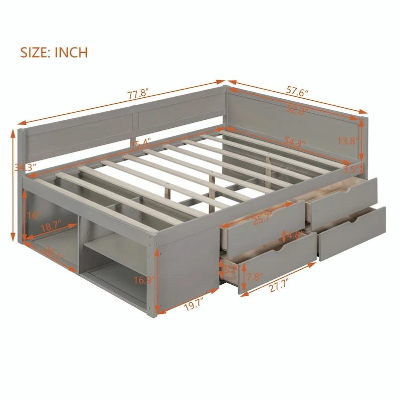 Daybed with Storage Drawers and Shelves