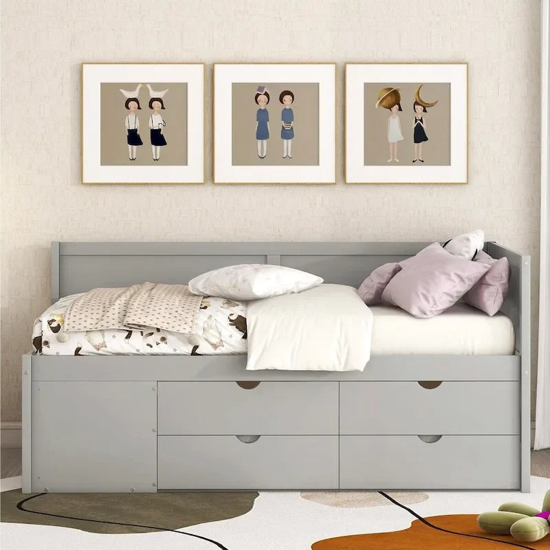 Daybed with Storage Drawers and Shelves