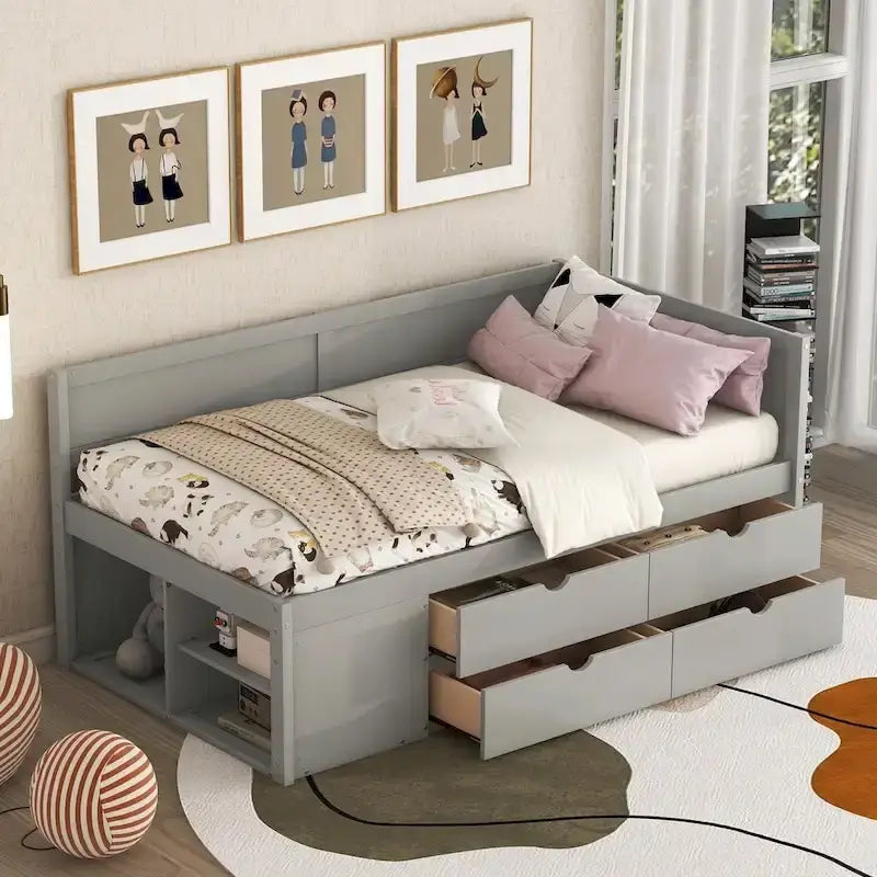 Daybed with Storage Drawers and Shelves