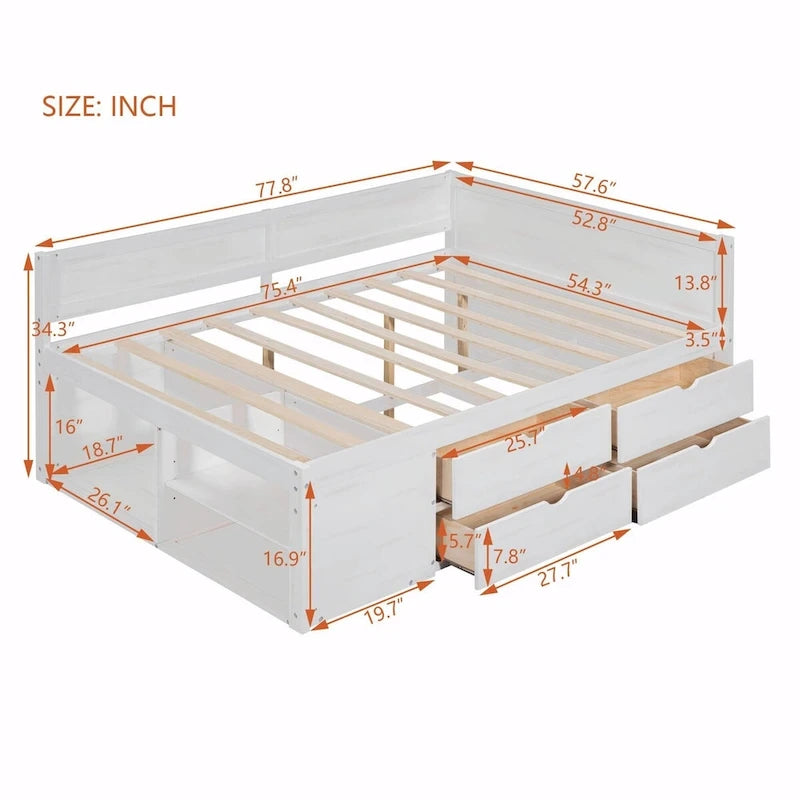 Daybed with Storage Drawers and Shelves