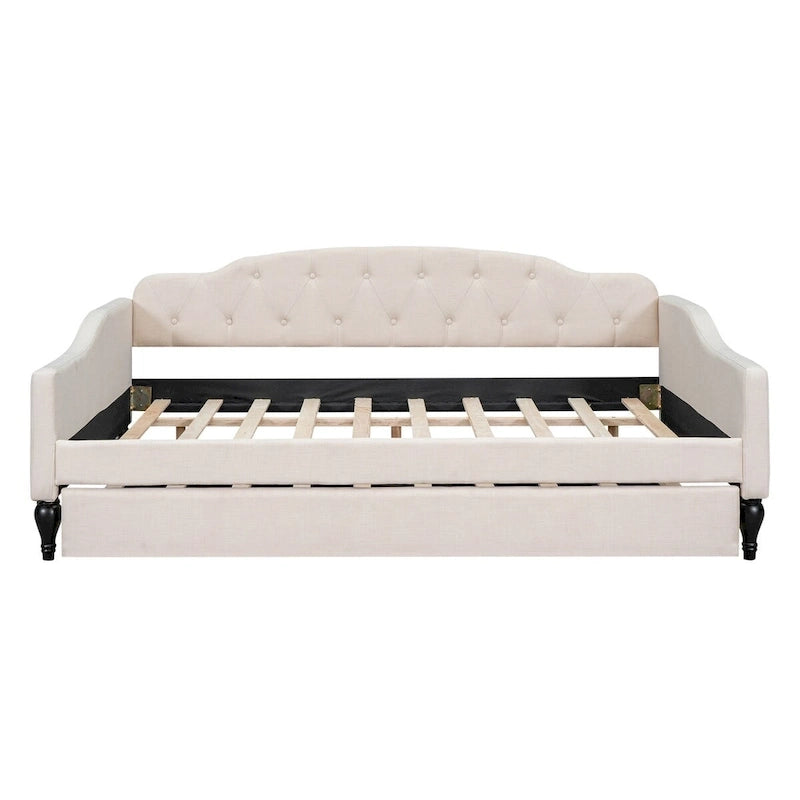 Full Size Upholstered Tufted Daybed Bed with Twin Size Trundle