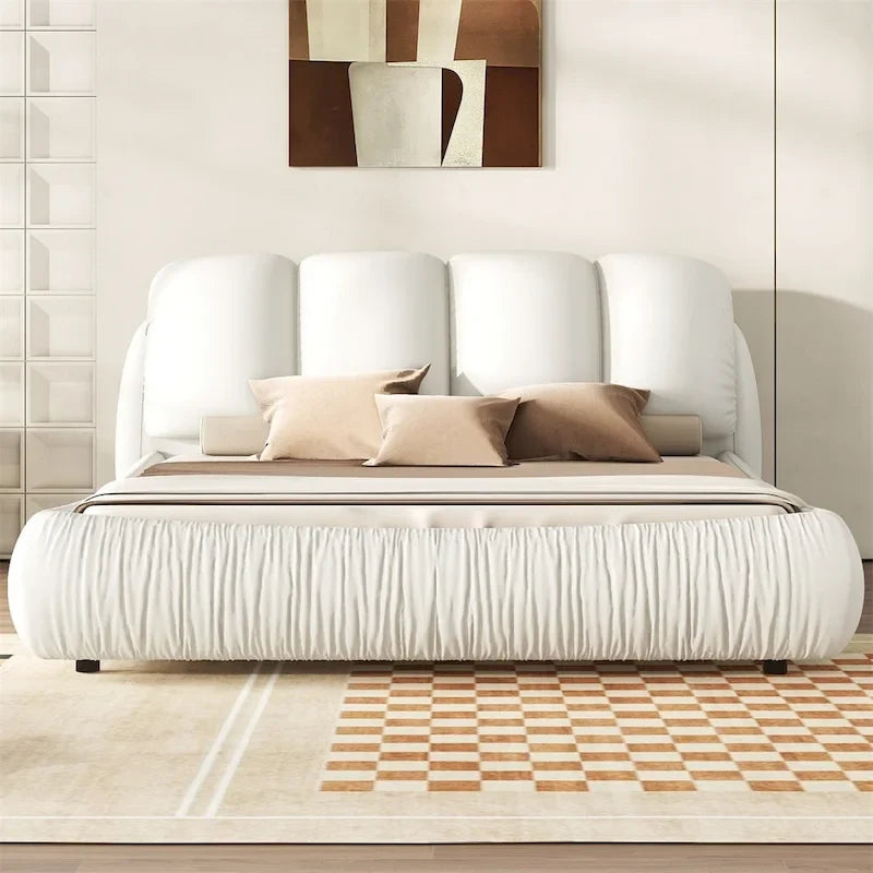 King Size Upholstered Bed w/ Thick Headboard Oversized Padded Backrest