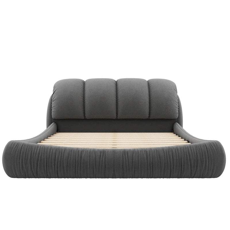 King Size Upholstered Bed w/ Thick Headboard Oversized Padded Backrest