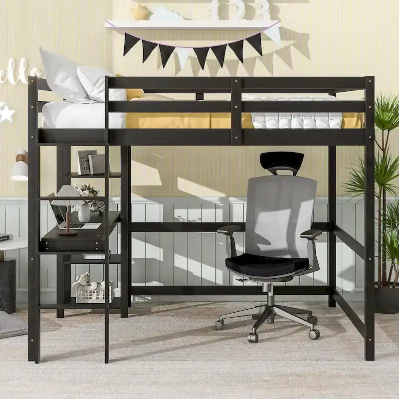 Full Loft Bed with Desk ,Shelves and Ladder