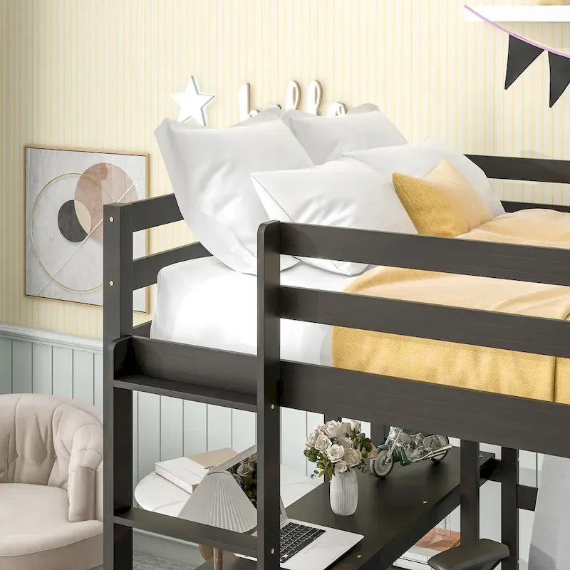 Full Loft Bed with Desk ,Shelves and Ladder