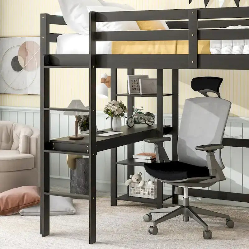 Full Loft Bed with Desk ,Shelves and Ladder