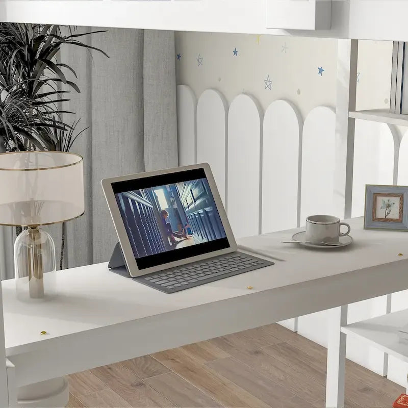 Full Loft Bed with Desk ,Shelves and Ladder