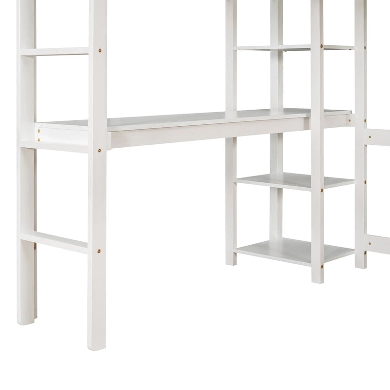 Full Loft Bed with Desk ,Shelves and Ladder