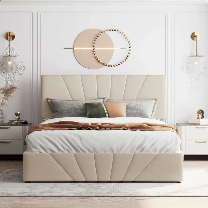 Upholstered Platform bed with a Hydraulic Storage System