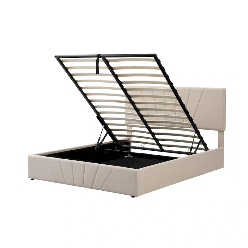 Upholstered Platform bed with a Hydraulic Storage System