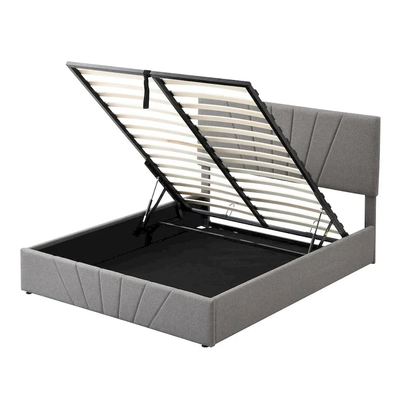 Upholstered Platform bed with a Hydraulic Storage System