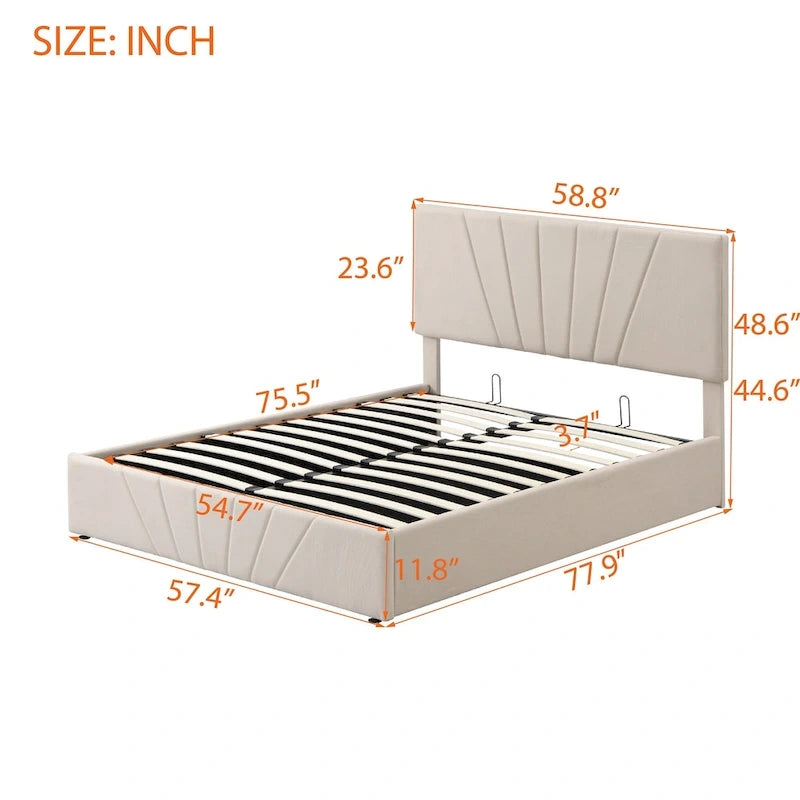 Upholstered Platform bed with a Hydraulic Storage System