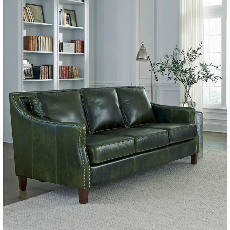 Essex Distressed Green Top Grain Leather Sofa and Two Chairs Set