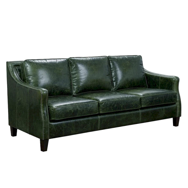 Essex Distressed Green Top Grain Leather Sofa and Two Chairs Set