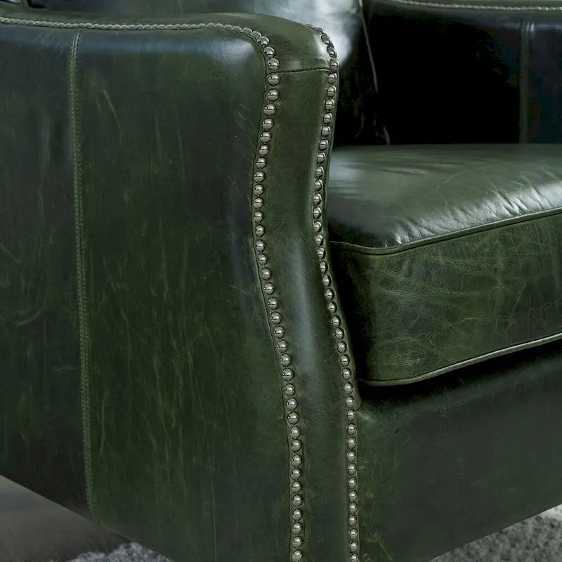 Essex Distressed Green Top Grain Leather Sofa and Two Chairs Set