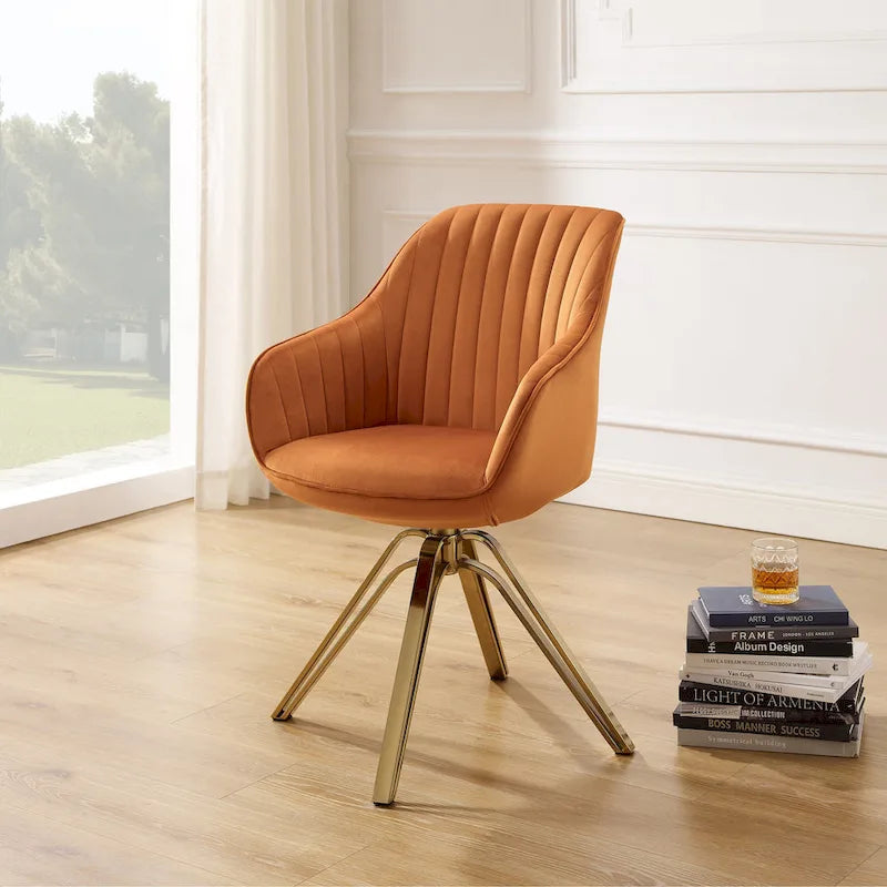 Art Leon Modern Velvet Swivel Chair with Golden Finish