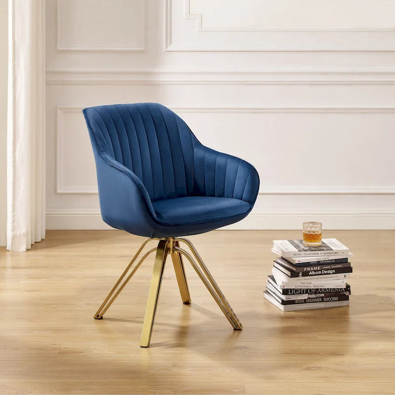 Art Leon Modern Velvet Swivel Chair with Golden Finish