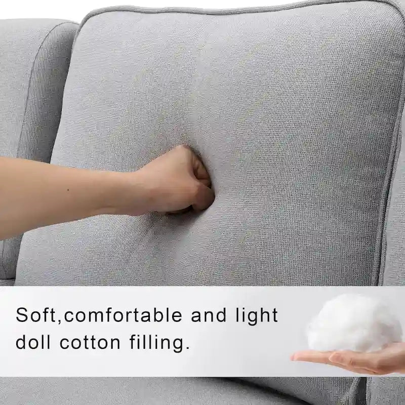 Modern Linen Fabric Upholstered Sofa with Console, 4Pillows,Cupholders,USB