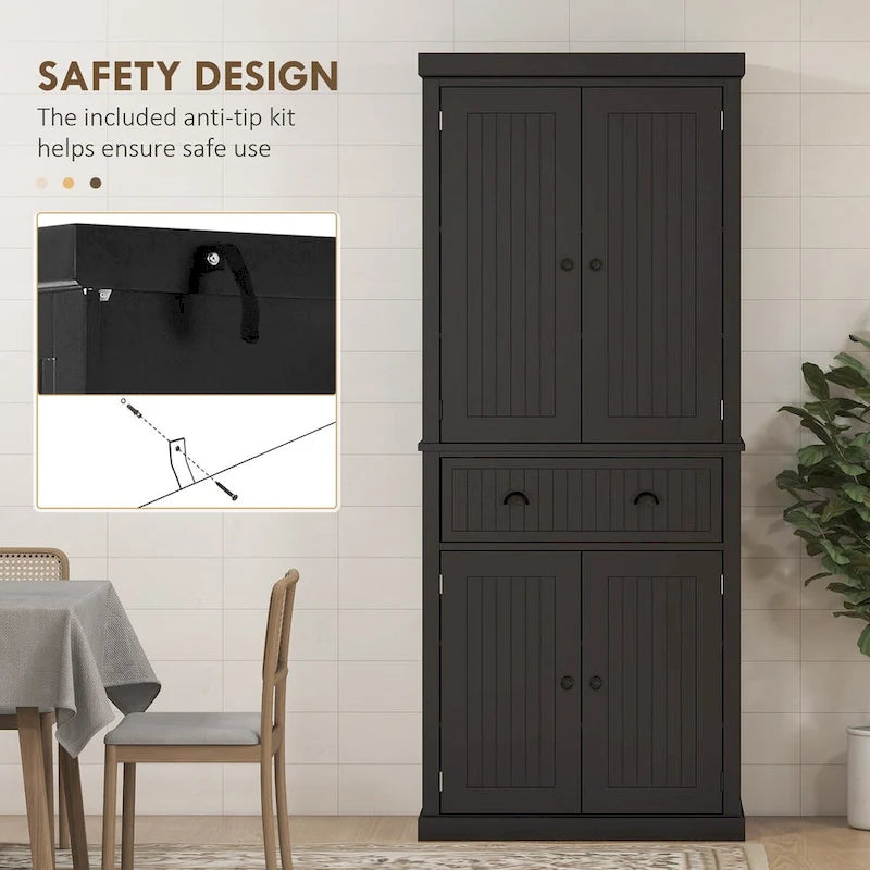 72 Kitchen Pantry, Tall Storage Cabinet, Freestanding Cupboard with Drawer, Doors and Adjustable Shelves