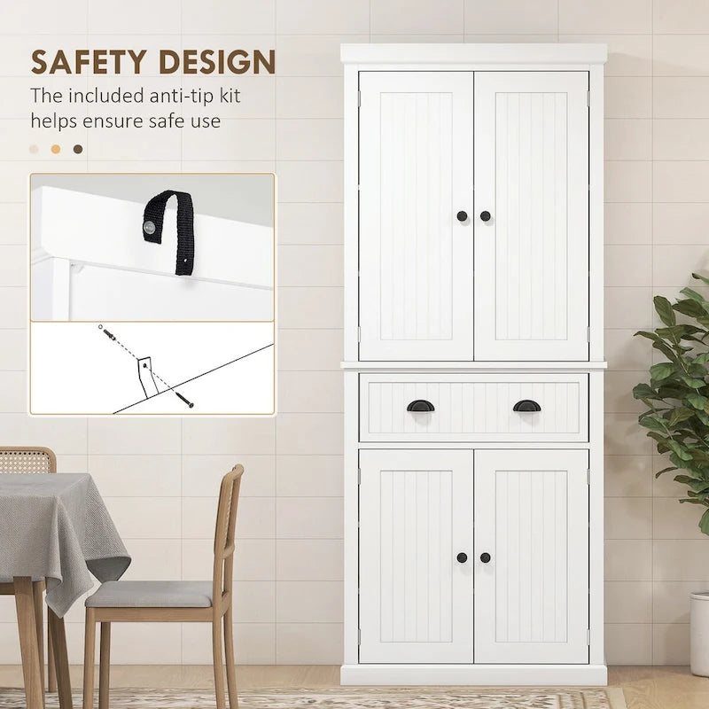 72 Kitchen Pantry, Tall Storage Cabinet, Freestanding Cupboard with Drawer, Doors and Adjustable Shelves