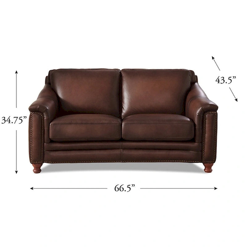 Hydeline Belfast Top Grain Leather Loveseat, Feather, Memory Foam and Springs
