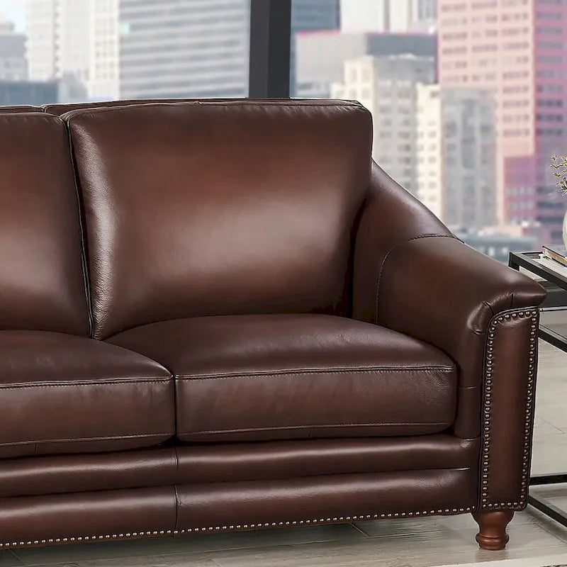 Hydeline Belfast Top Grain Leather Loveseat, Feather, Memory Foam and Springs