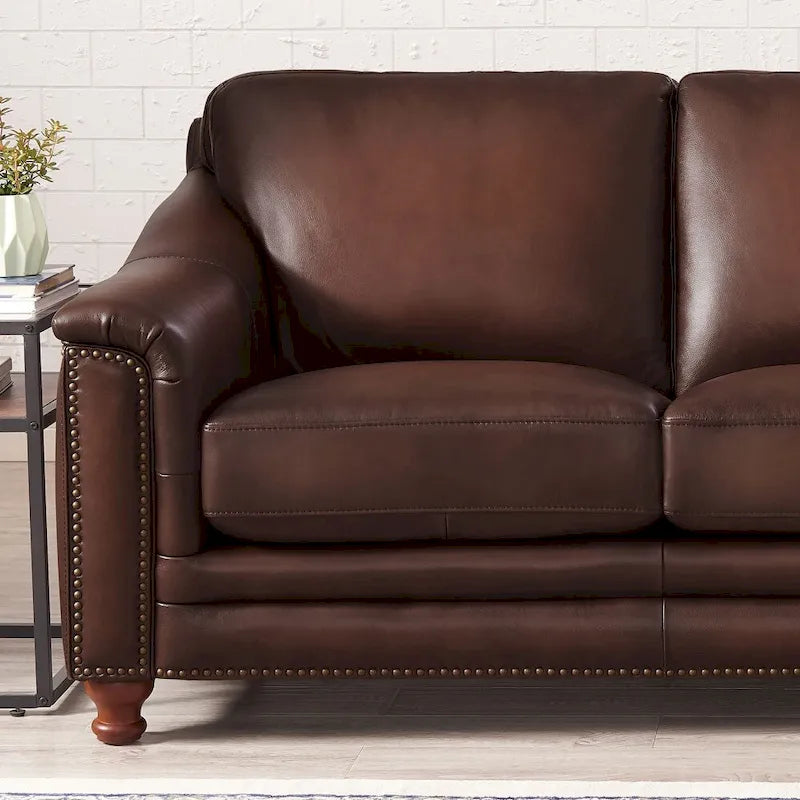 Hydeline Belfast Top Grain Leather Loveseat, Feather, Memory Foam and Springs