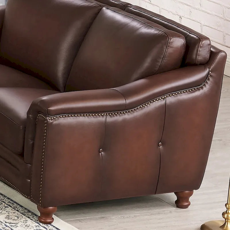 Hydeline Belfast Top Grain Leather Loveseat, Feather, Memory Foam and Springs