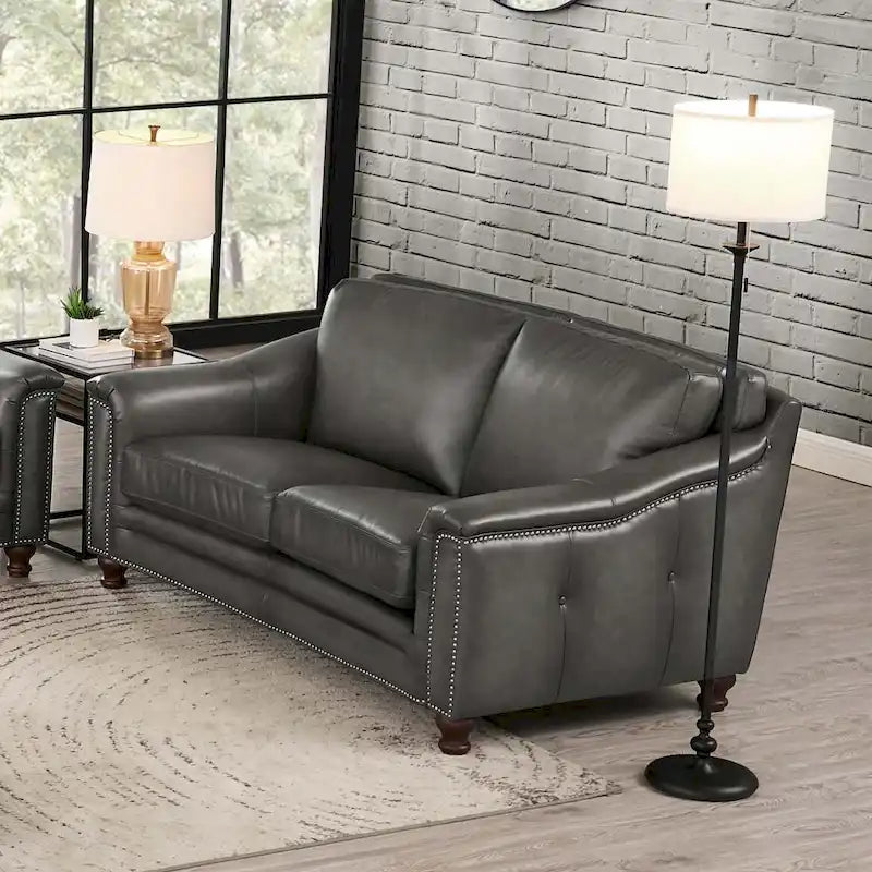 Hydeline Belfast Top Grain Leather Loveseat, Feather, Memory Foam and Springs