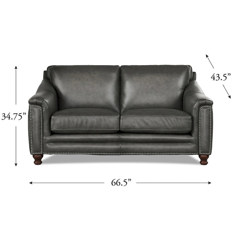 Hydeline Belfast Top Grain Leather Loveseat, Feather, Memory Foam and Springs