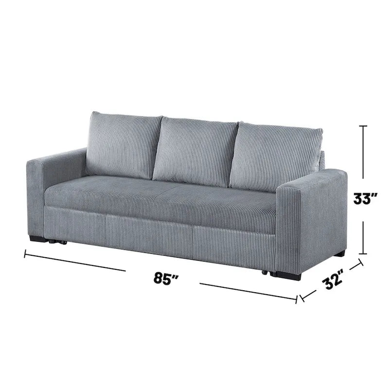 Corduroy Upholstered Convertible Sofa with Cushion Back