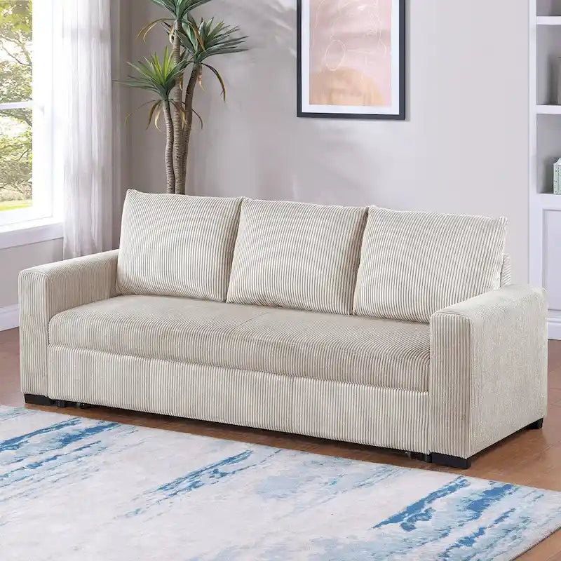 Corduroy Upholstered Convertible Sofa with Cushion Back