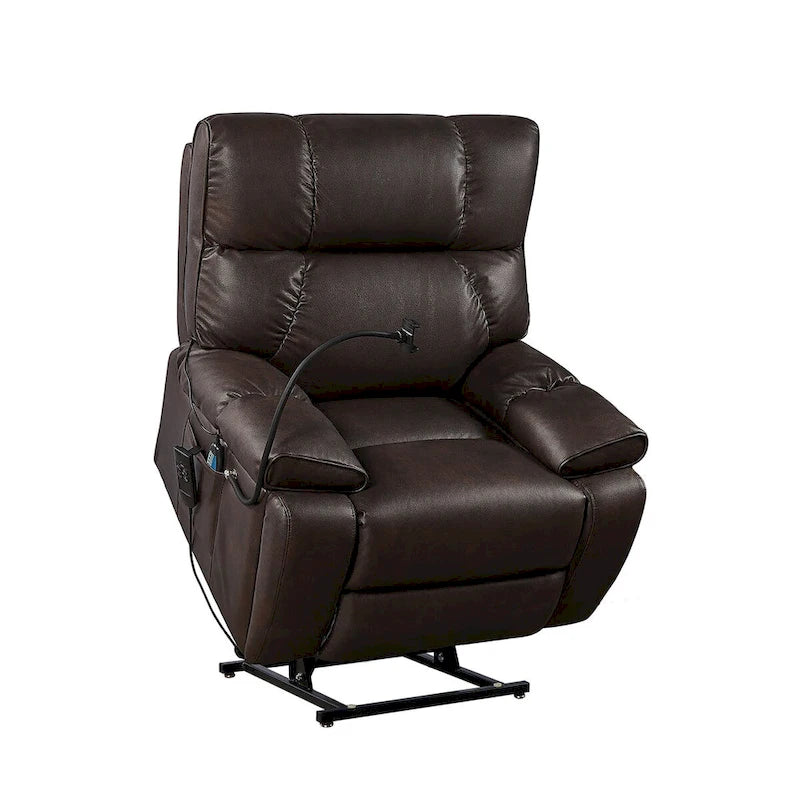 Recliner Chair with Phone Holder,Electric Power Lift with 2 Motors Massage and Heat for Elderly,2 Side Pockets,Cup Holders