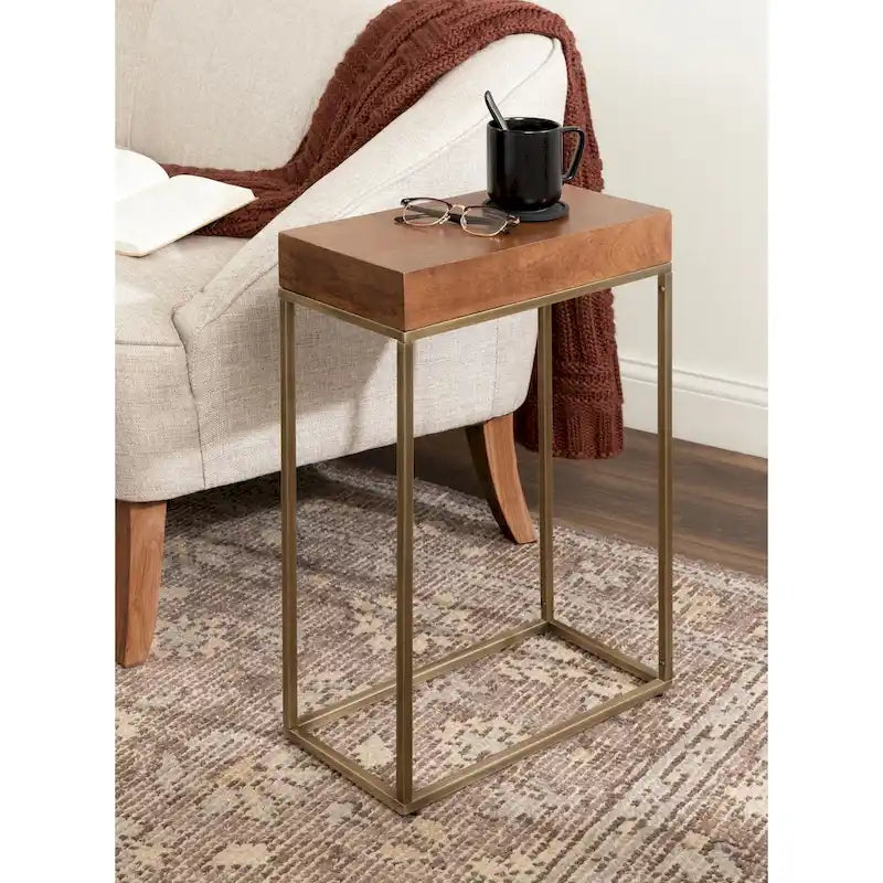 Kate and Laurel Karlsen Wood and Metal Slim Side Table