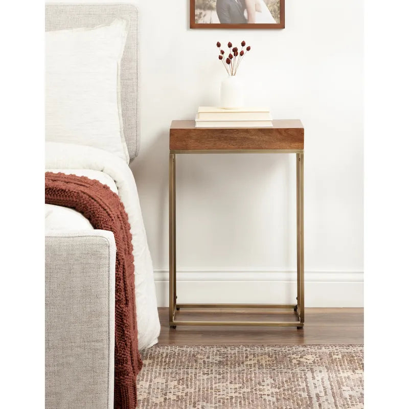 Kate and Laurel Karlsen Wood and Metal Slim Side Table