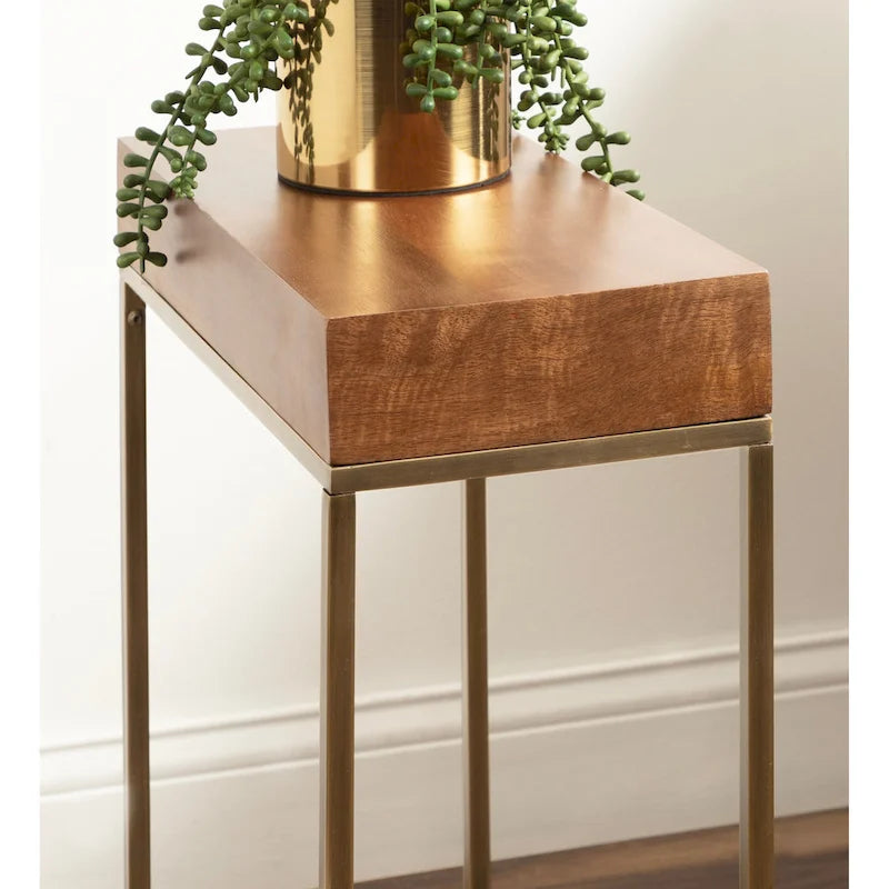 Kate and Laurel Karlsen Wood and Metal Slim Side Table