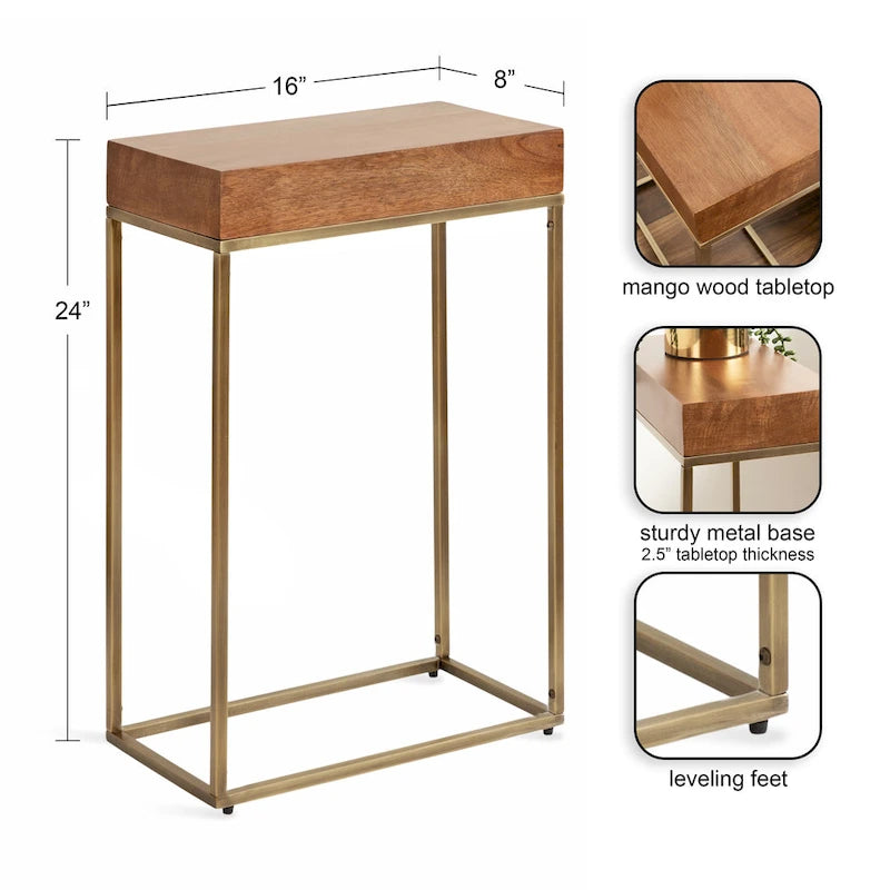 Kate and Laurel Karlsen Wood and Metal Slim Side Table