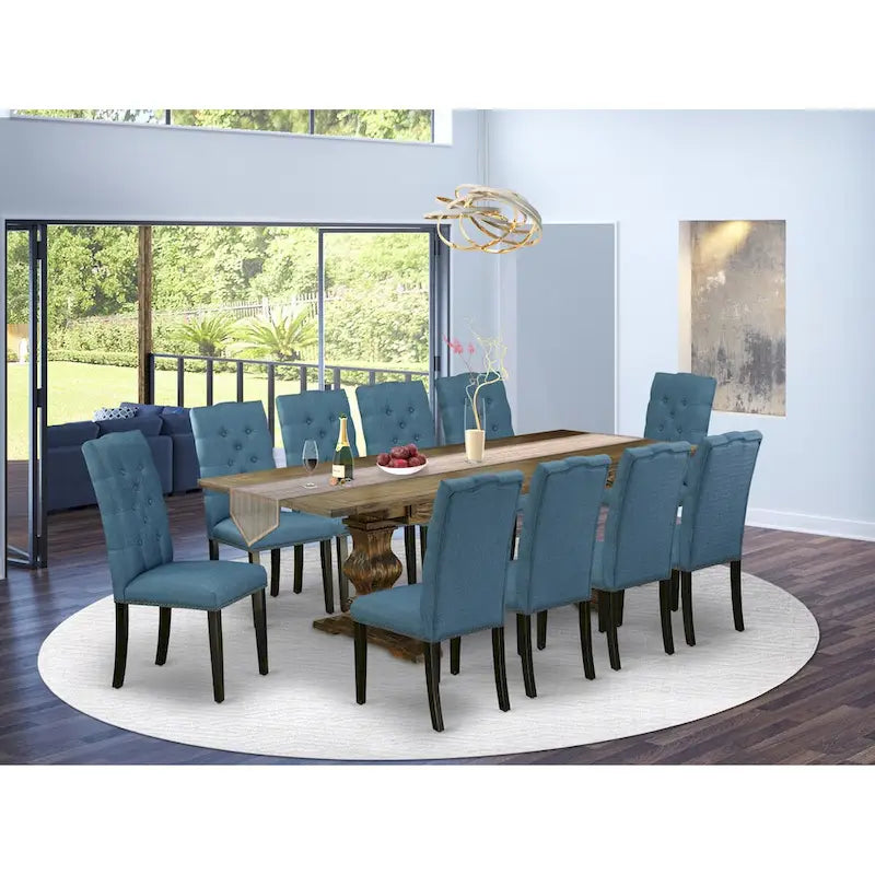 East West Furniture 11 Piece Kitchen Table Set- a Dining Table and 10 Linen Fabric Parson Chairs(Finish Options)