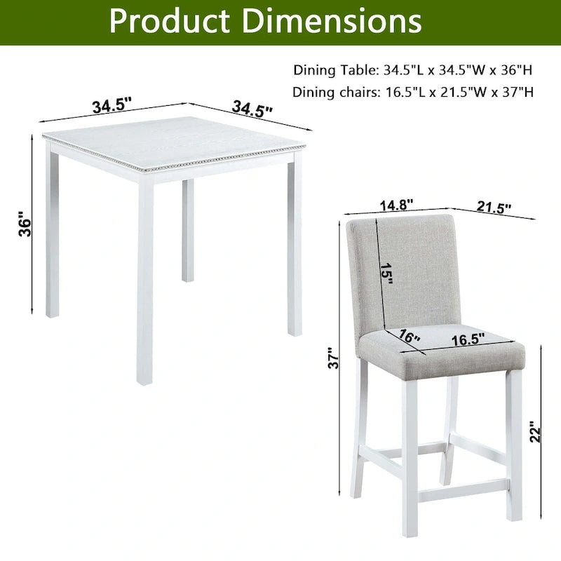 5 Piece Counter Height Table Set, Wooden Kitchen Table Set with Square Table and 4 Upholstered Chairs