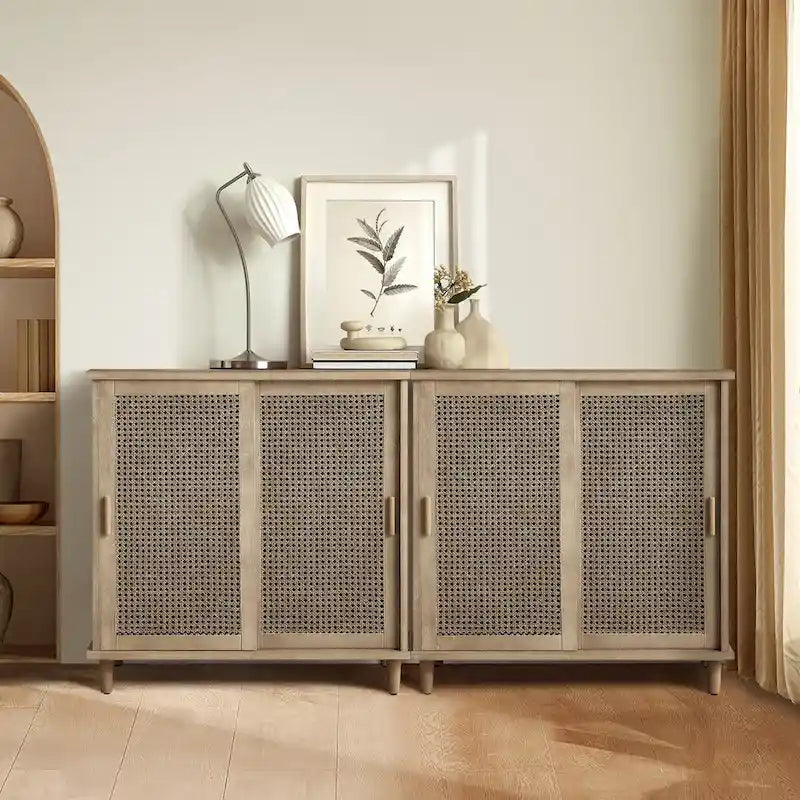 Art Leon Accent Natural Cane Rattan Sideboard Buffet Storage Cabinet (Set of 2)
