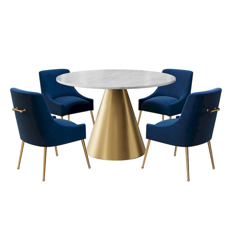 48 Marble Top Metal Dining Table with Velvet Dining Chair Set
