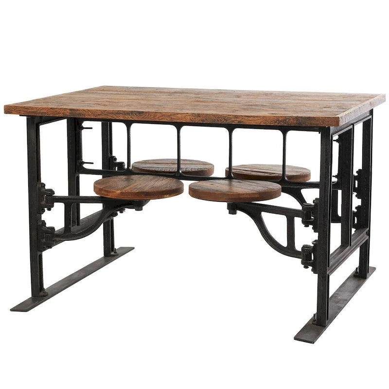 Teak Wood Dining Table with Attached Seats - Brown - Roche River Decor