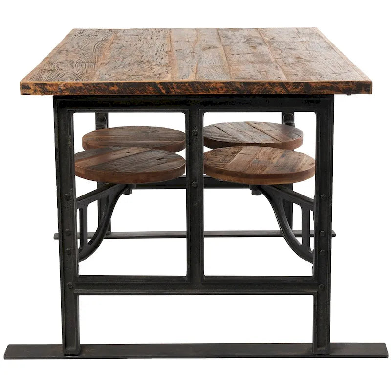 Teak Wood Dining Table with Attached Seats - Brown - Roche River Decor