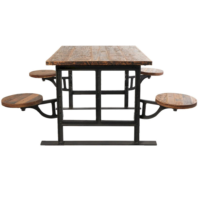 Teak Wood Dining Table with Attached Seats - Brown - Roche River Decor