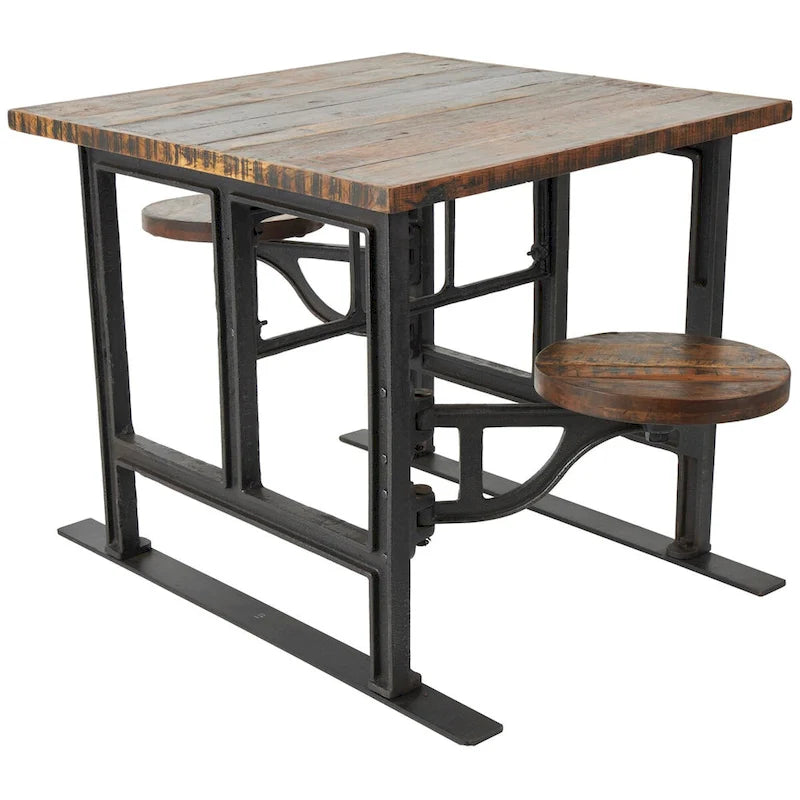 Teak Wood Dining Table with Attached Seats - Brown - Roche River Decor