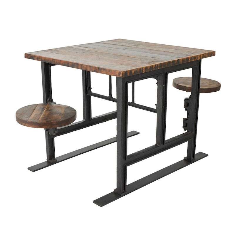 Teak Wood Dining Table with Attached Seats - Brown - Roche River Decor